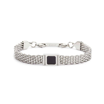 Bracciale maglia mesh in acciaio Marlù Icons da uomo con onice quadrata 30BR0018-N-1