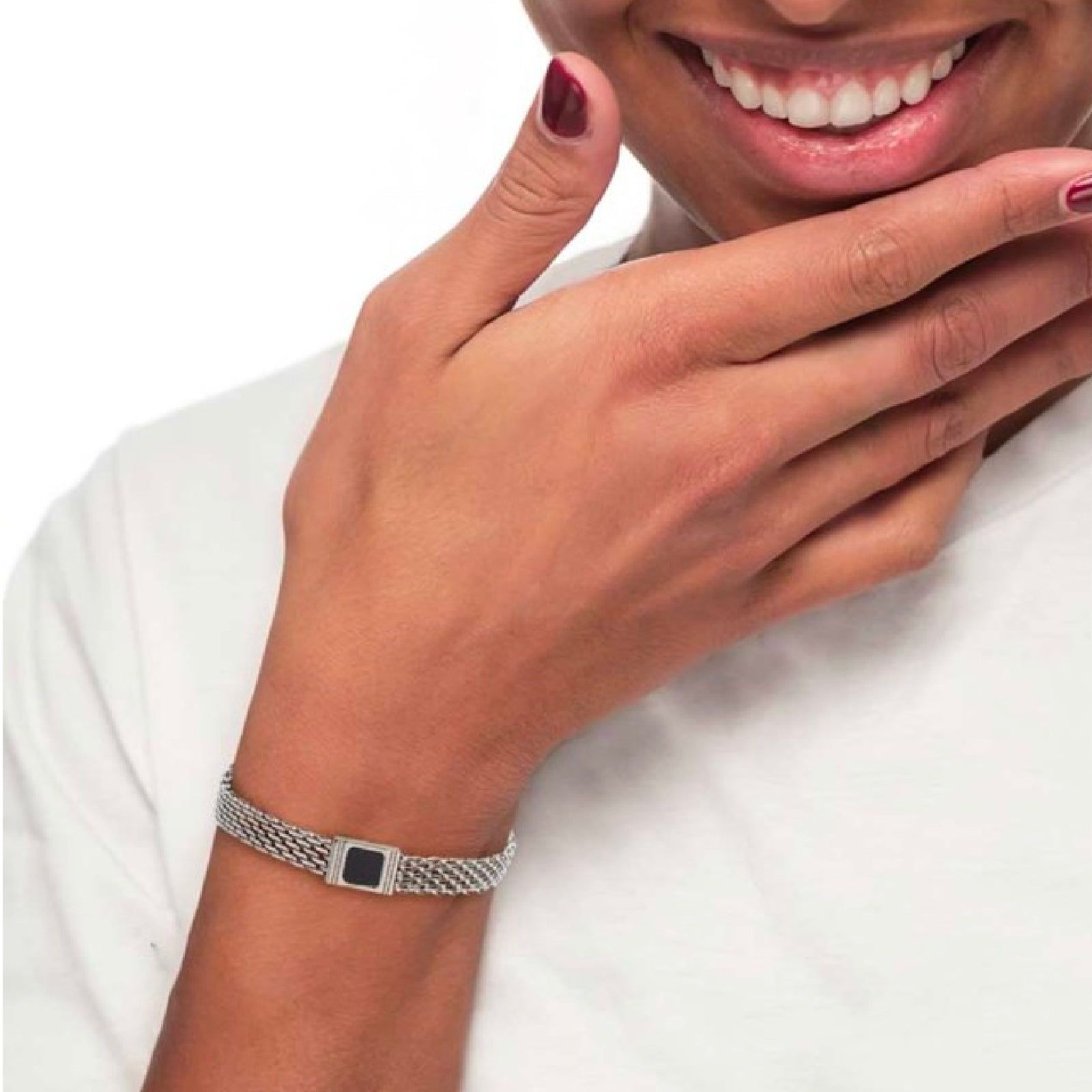 Bracciale maglia mesh in acciaio Marlù Icons da uomo con onice quadrata 30BR0018-N-3