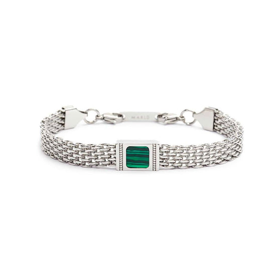 Bracciale maglia mesh in acciaio Marlù Icons da uomo con malachite quadrata 30BR0018-V-1