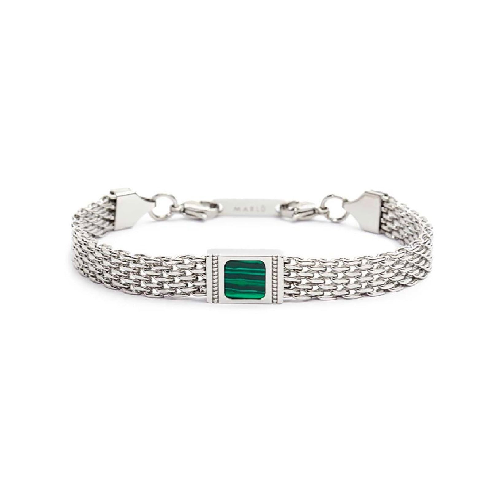 Bracciale maglia mesh in acciaio Marlù Icons da uomo con malachite quadrata 30BR0018-V-1