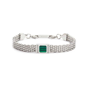 Bracciale maglia mesh in acciaio Marlù Icons da uomo con malachite quadrata 30BR0018-V-1