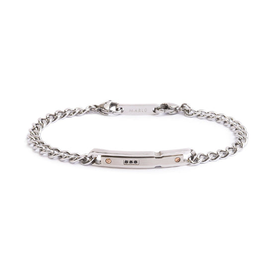 Bracciale catena da uomo Marlù Icons in acciaio con targa e zirconi neri 30BR0020-1