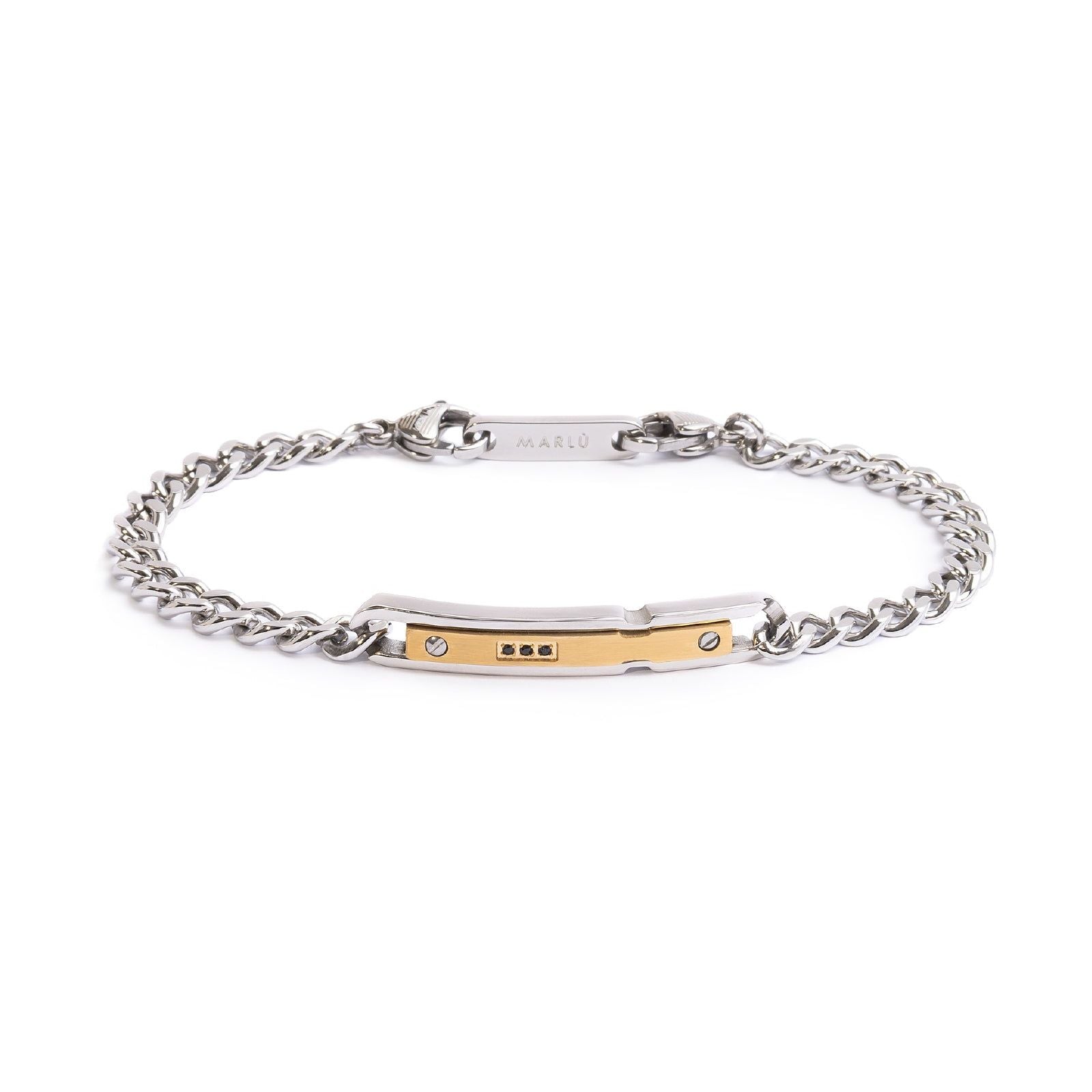 Bracciale catena da uomo Marlù Icons in acciaio con targa in pvd oro e zirconi neri 30BR0020G-1