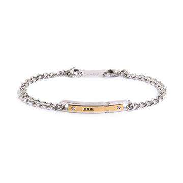 Bracciale catena da uomo Marlù Icons in acciaio con targa in pvd oro e zirconi neri 30BR0020G-1