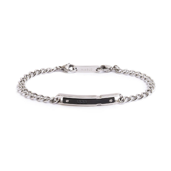 Bracciale catena da uomo Marlù Icons in acciaio con targa in pvd nero e zirconi neri 30BR0020N-1