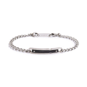 Bracciale catena da uomo Marlù Icons in acciaio con targa in pvd nero e zirconi neri 30BR0020N-1