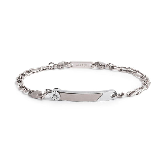 Bracciale catena da uomo Marlù Icons in acciaio con targa centrale e rosa dei venti 30BR0021-1