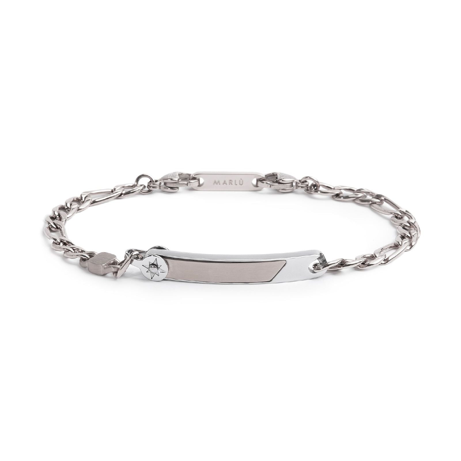 Bracciale catena da uomo Marlù Icons in acciaio con targa centrale e rosa dei venti 30BR0021-1