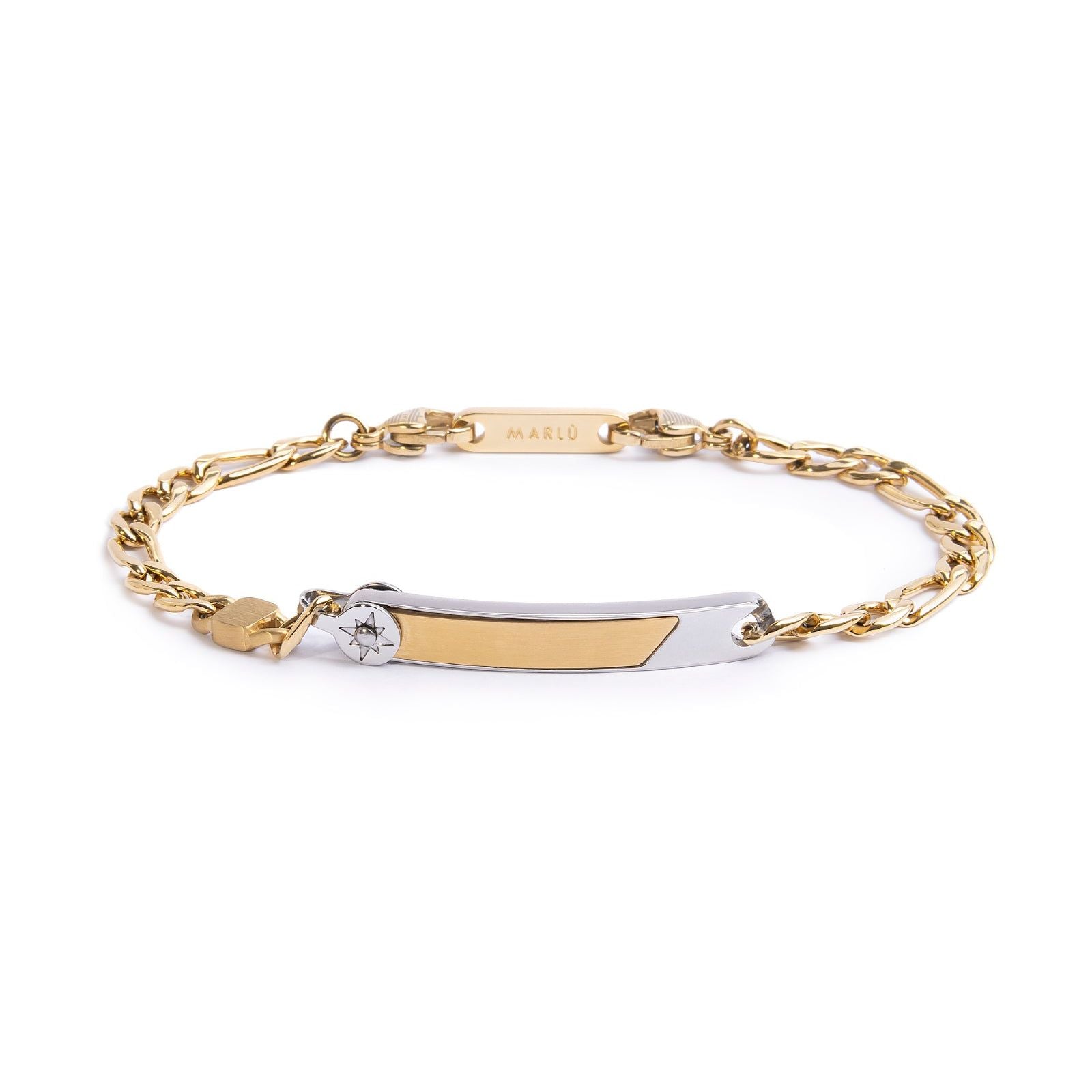 Bracciale catena da uomo Marlù Icons in acciaio dorato con targa centrale e rosa dei venti 30BR0021G-1