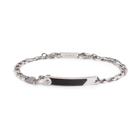 Bracciale catena da uomo Marlù Icons in acciaio e targa centrale in pvd nero con rosa dei venti 30BR0021N-1
