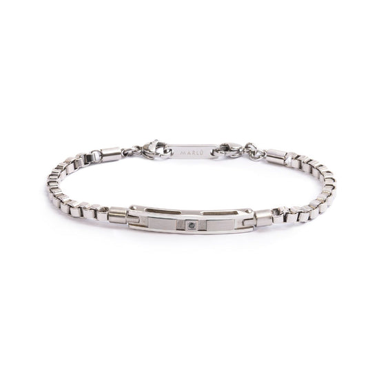 Bracciale catena da uomo Marlù Icons in acciaio e targa con zircone nero 30BR0022-1