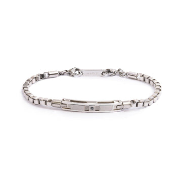Bracciale catena da uomo Marlù Icons in acciaio e targa con zircone nero 30BR0022-1