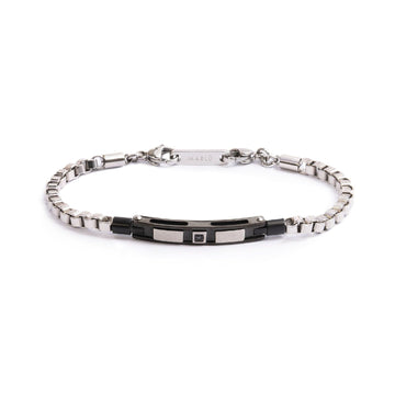Bracciale catena da uomo Marlù Icons in acciaio e targa in pvd nero con zircone nero 30BR0022N-1