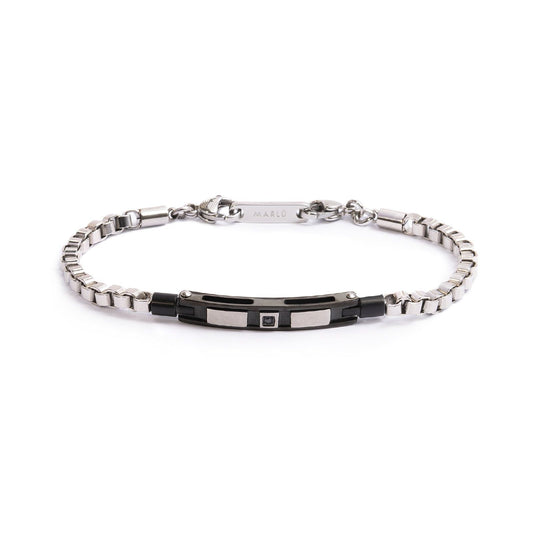 Bracciale catena da uomo Marlù Icons in acciaio e targa in pvd nero con zircone nero 30BR0022N-1