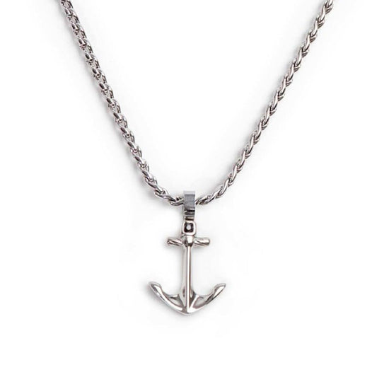 Collana maglia intrecciata Marlù Icons da uomo con ancora e cristallo nero 30CN0007-N-1