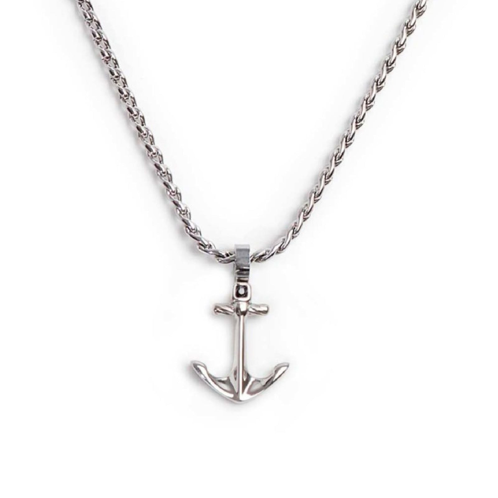 Collana maglia intrecciata Marlù Icons da uomo con ancora e cristallo nero 30CN0007-N-1