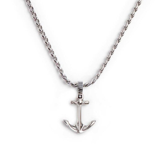 Collana maglia intrecciata Marlù Icons da uomo con ancora e cristallo nero 30CN0007-N-1