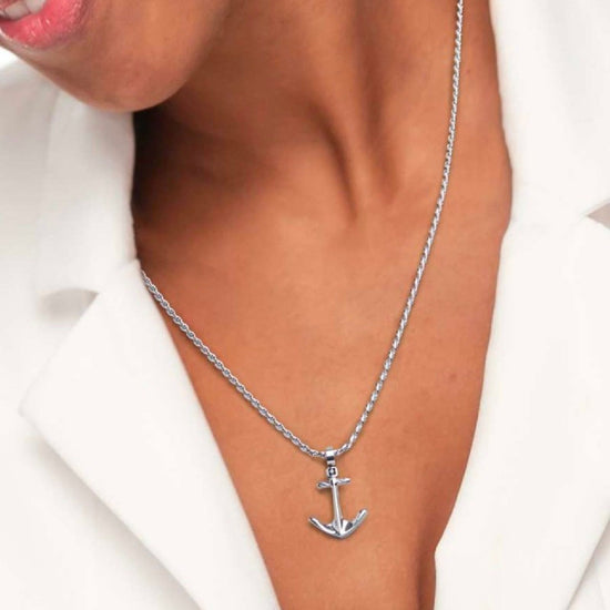 Collana maglia intrecciata Marlù Icons da uomo con ancora e cristallo nero 30CN0007-N-2