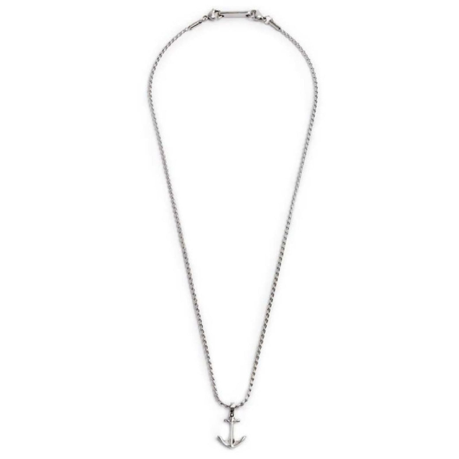 Collana maglia intrecciata Marlù Icons da uomo con ancora e cristallo nero 30CN0007-N-4
