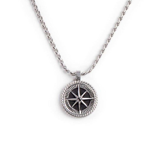Collana maglia intrecciata Marlù Icons uomo con rosa dei venti, incisione e cristallo 30CN0008-N-1