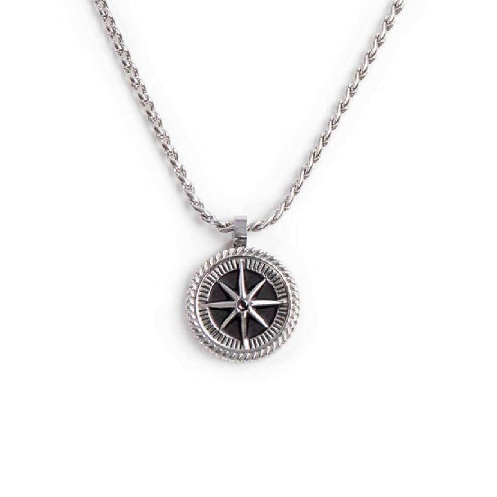 Collana maglia intrecciata Marlù Icons uomo con rosa dei venti, incisione e cristallo 30CN0008-N-1