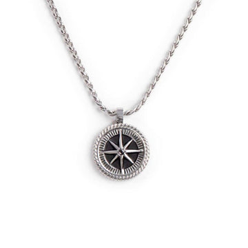 Collana maglia intrecciata Marlù Icons uomo con rosa dei venti, incisione e cristallo 30CN0008-N-1