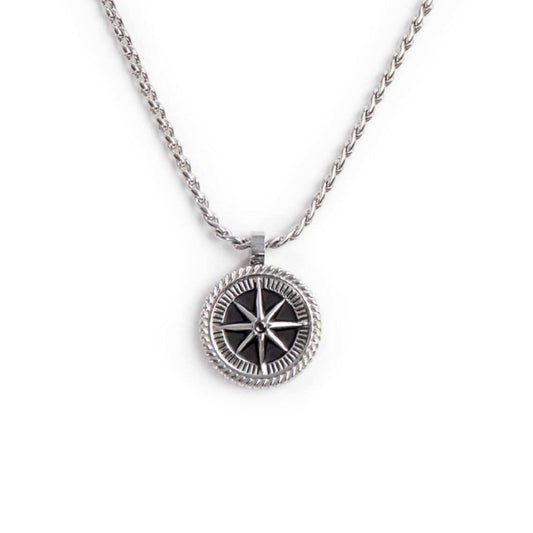 Collana maglia intrecciata Marlù Icons uomo con rosa dei venti, incisione e cristallo 30CN0008-N-1