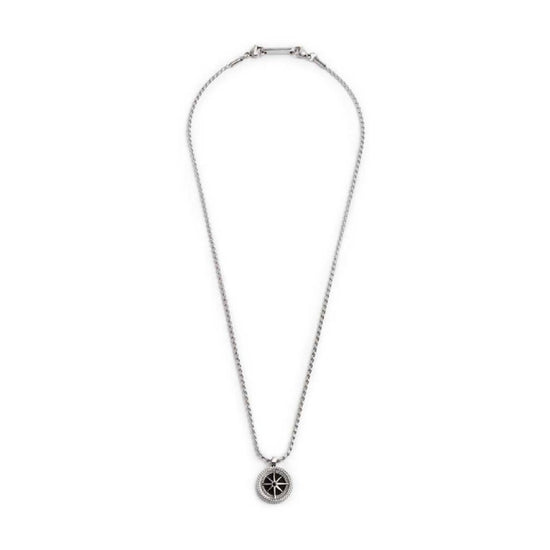 Collana maglia intrecciata Marlù Icons uomo con rosa dei venti, incisione e cristallo 30CN0008-N