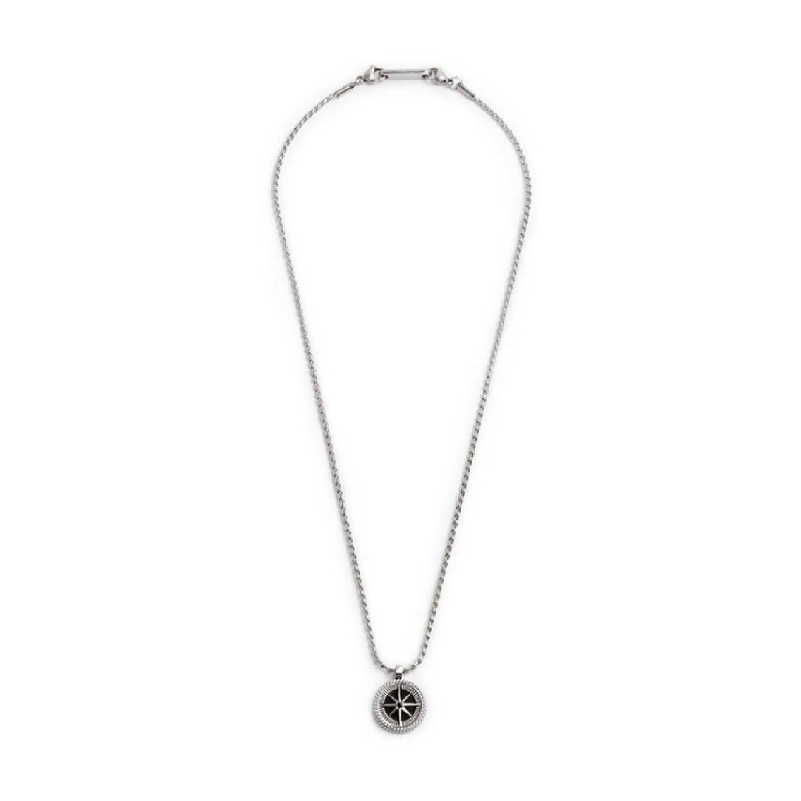 Collana maglia intrecciata Marlù Icons uomo con rosa dei venti, incisione e cristallo 30CN0008-N
