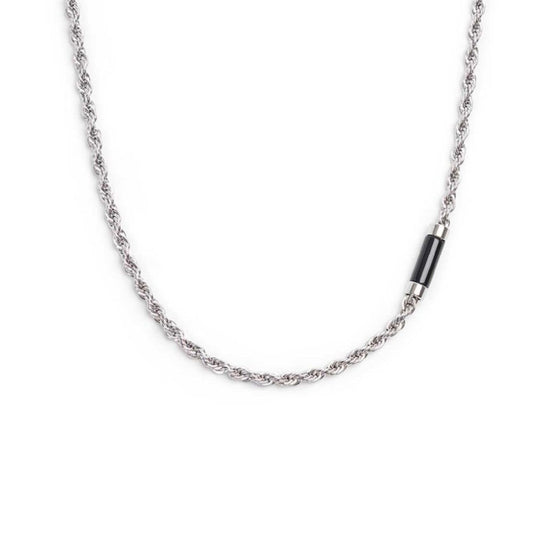 Collana maglia corda in acciaio Marlù Icons da uomo con pietra di onice cilindrica 30CN0009-N-1