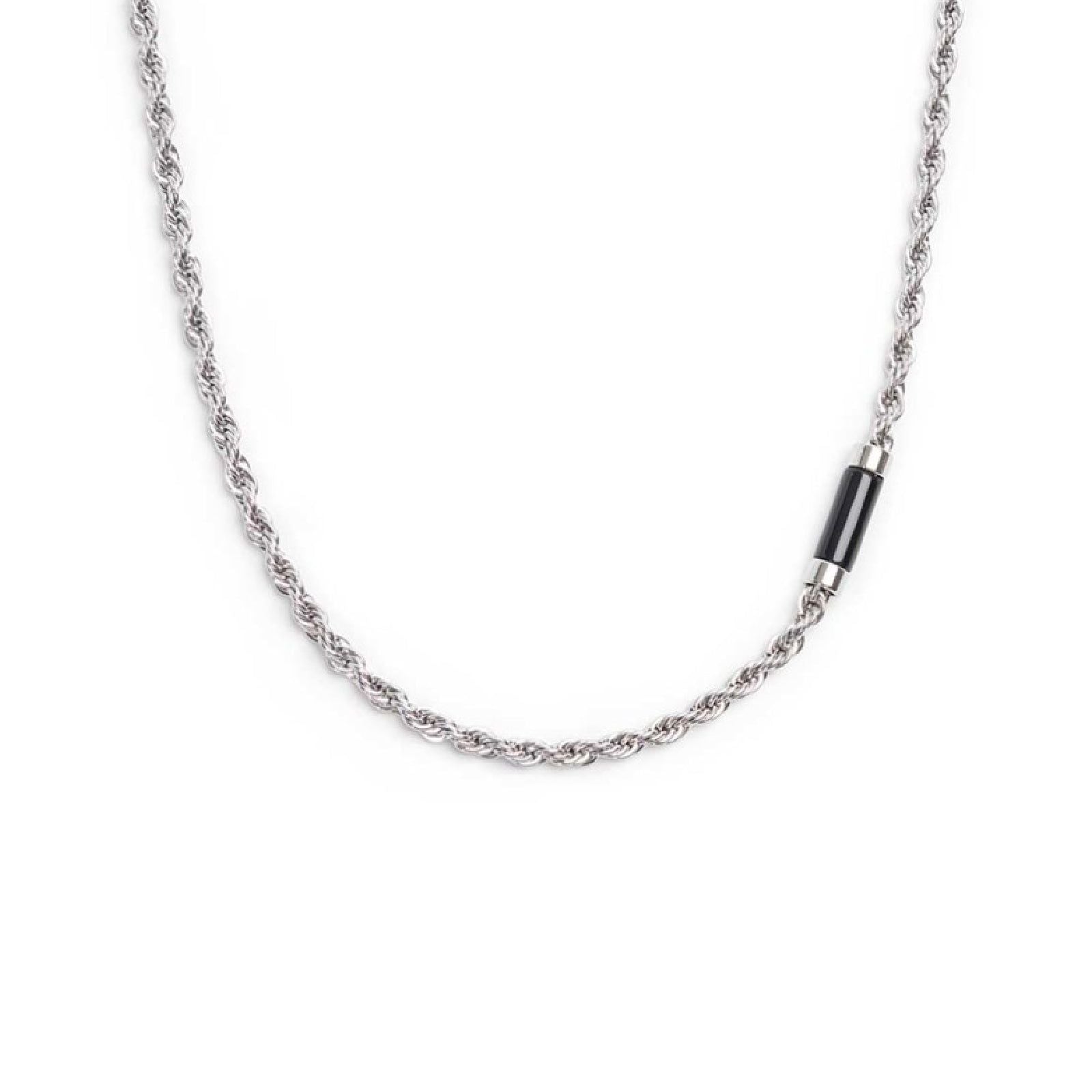 Collana maglia corda in acciaio Marlù Icons da uomo con pietra di onice cilindrica 30CN0009-N-1