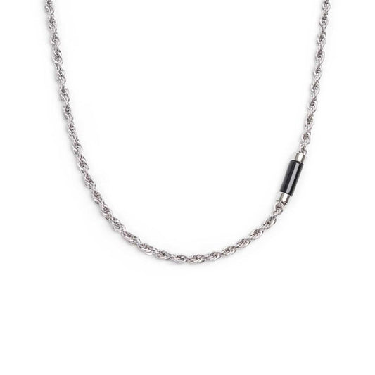 Collana maglia corda in acciaio Marlù Icons da uomo con pietra di onice cilindrica 30CN0009-N-1