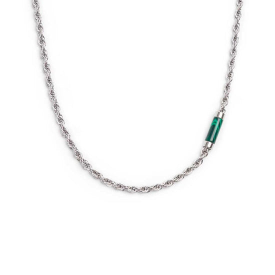 Collana maglia corda in acciaio Marlù Icons uomo con pietra di malachite cilindrica 30CN0009-V-1