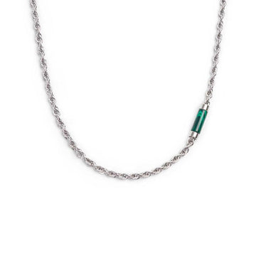 Collana maglia corda in acciaio Marlù Icons uomo con pietra di malachite cilindrica 30CN0009-V-1