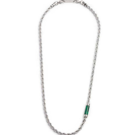 Collana maglia corda in acciaio Marlù Icons uomo con pietra di malachite cilindrica 30CN0009-V-2