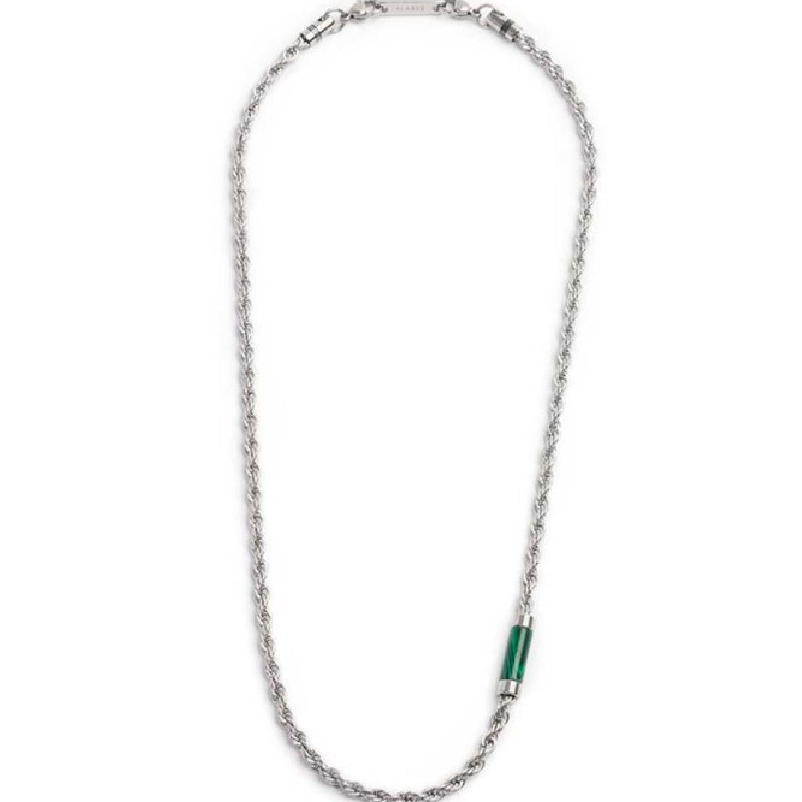 Collana maglia corda in acciaio Marlù Icons uomo con pietra di malachite cilindrica 30CN0009-V-2