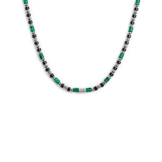 Collana da uomo Marlù Icons in acciaio con pietre di malachite, onice ed ematite 30CO0002-1