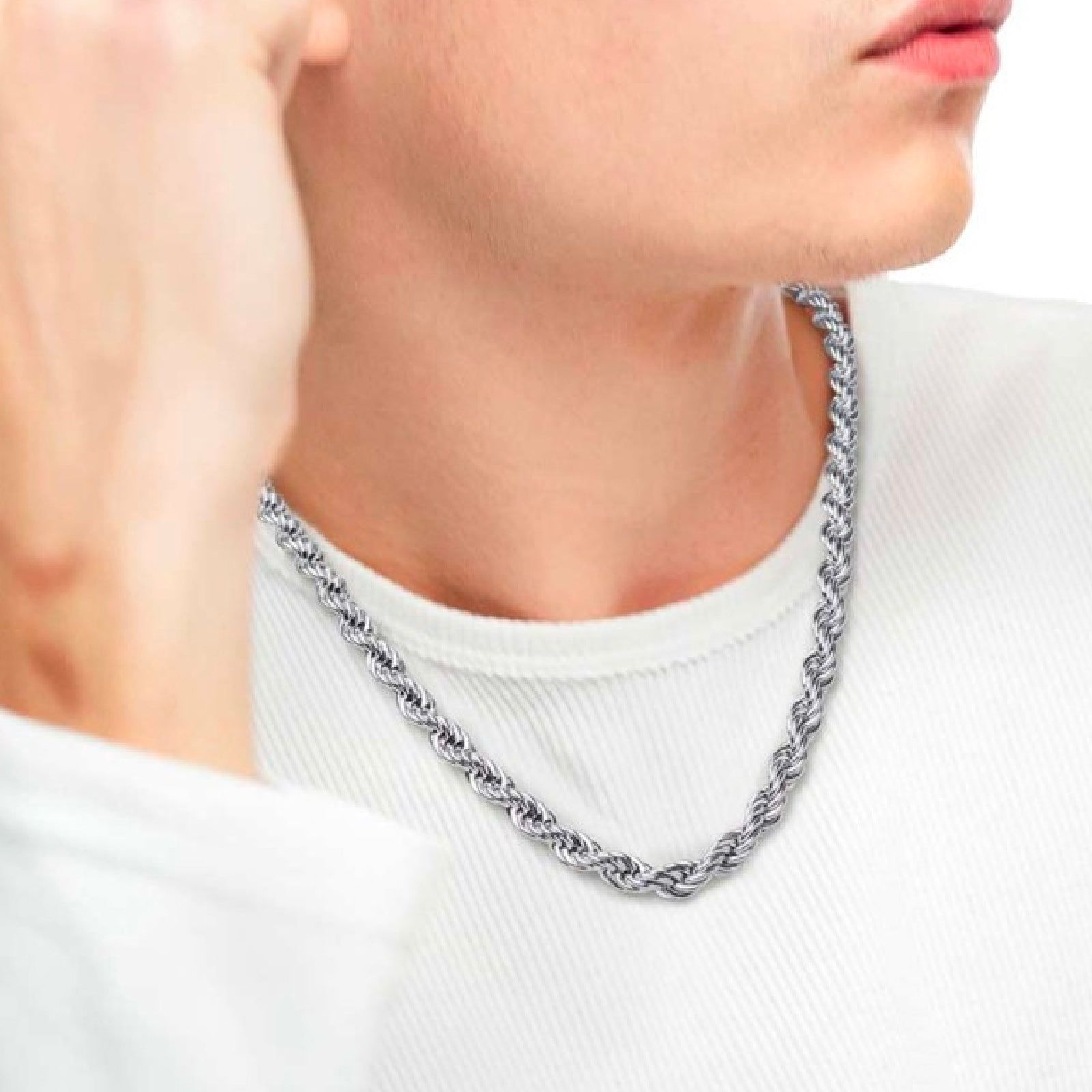 Collana da uomo Marlù Icons in acciaio con maglia a corda e doppio moschettone 30CO0003-3