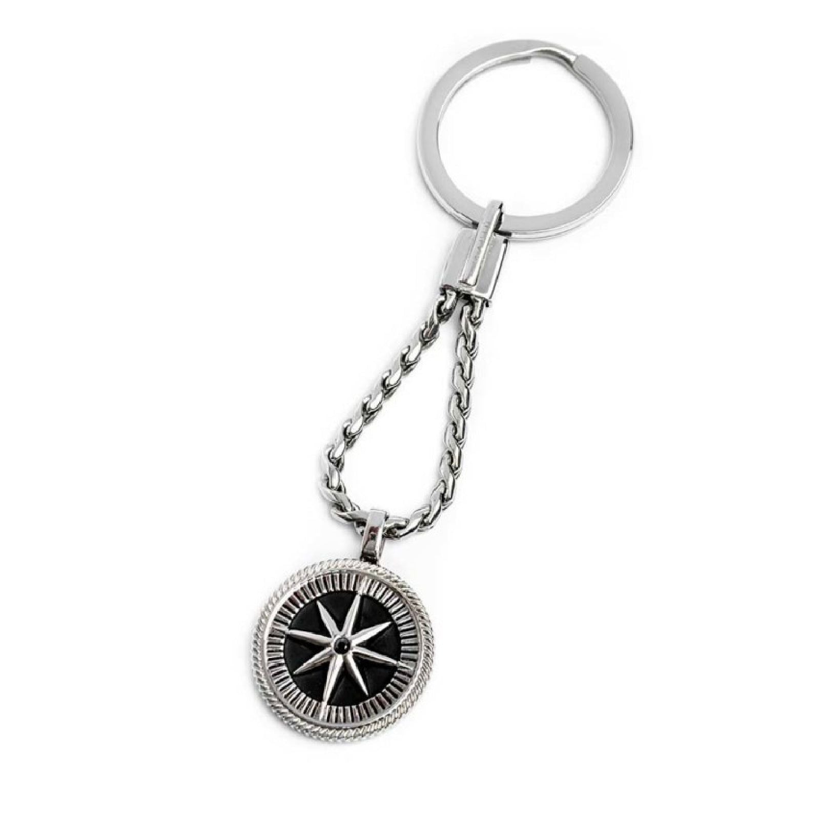 Portachiavi acciaio Marlù Icons uomo con anello, rosa dei venti, cristallo e incisione 30PC0001-N-1