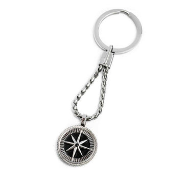 Portachiavi acciaio Marlù Icons uomo con anello, rosa dei venti, cristallo e incisione 30PC0001-N-1