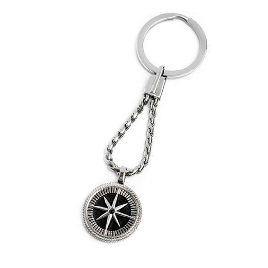 Portachiavi acciaio Marlù Icons uomo con anello, rosa dei venti, cristallo e incisione 30PC0001-N-1