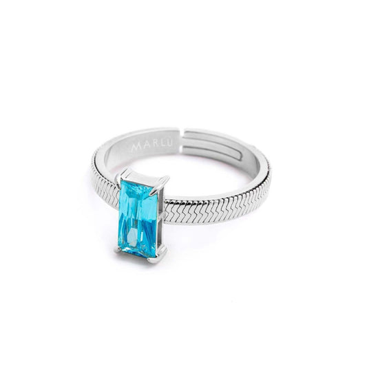 Anello solitario donna Marlù Sparkles acciaio con zircone azzurro 31AN0003AM-2