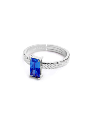 Anello maglia snake da donna della collezione Marlù Sparkles in acciaio 316L con zircone blu taglio baguette 31AN0003B