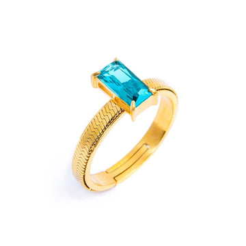 Anello solitario donna Marlù Sparkles acciaio dorato con zircone azzurro 31AN0003GAM-1