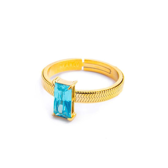 Anello solitario donna Marlù Sparkles acciaio dorato con zircone azzurro 31AN0003GAM-2