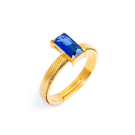 Anello solitario donna Marlù Sparkles acciaio dorato con zircone blu 31AN0003GB-1
