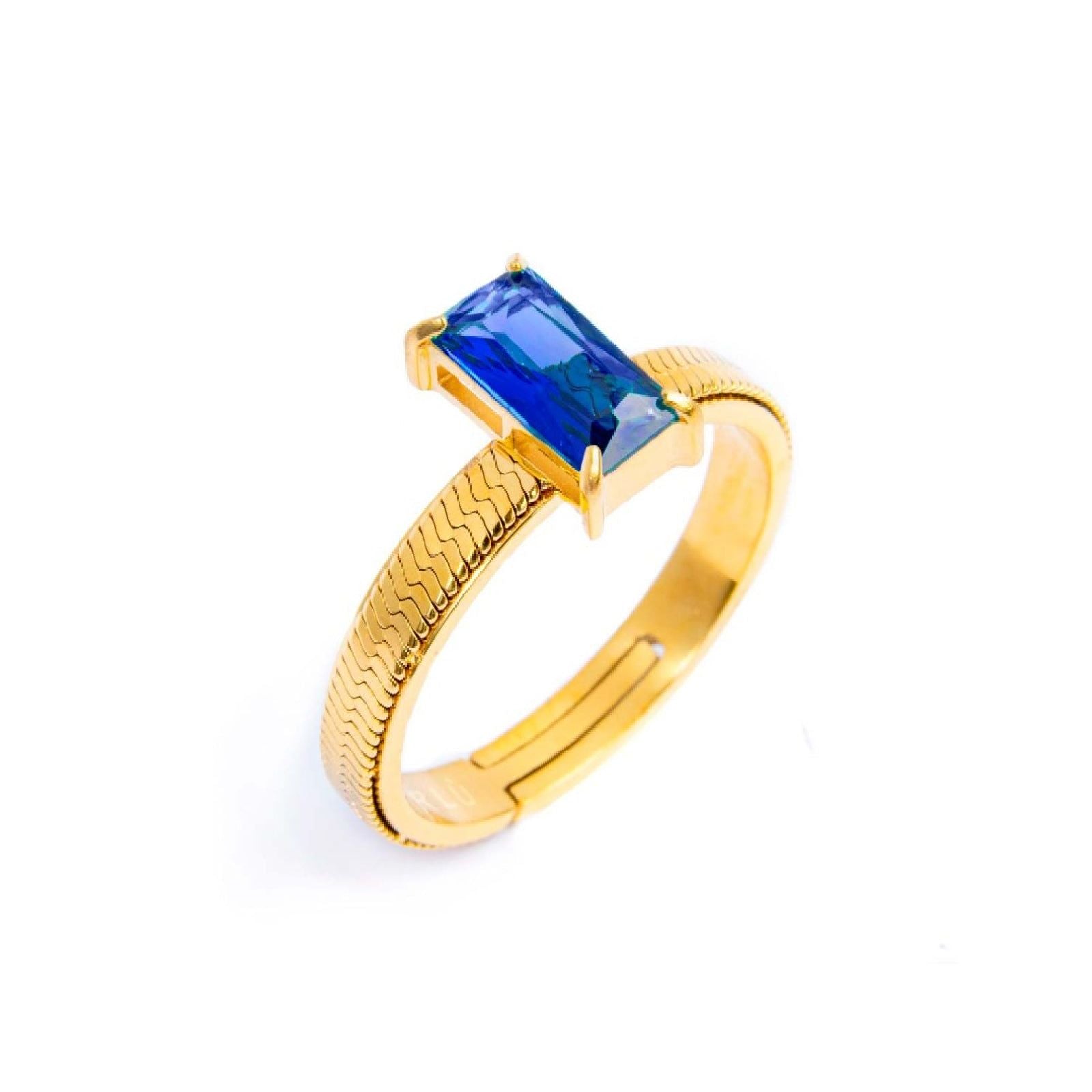 Anello solitario donna Marlù Sparkles acciaio dorato con zircone blu 31AN0003GB-1