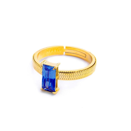 Anello solitario donna Marlù Sparkles acciaio dorato con zircone blu 31AN0003GB-2