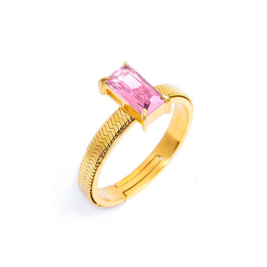 Anello solitario donna Marlù Sparkles acciaio dorato con zircone rosa 31AN0003GLF-1