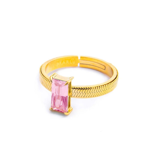 Anello solitario donna Marlù Sparkles acciaio dorato con zircone rosa 31AN0003GLF-2